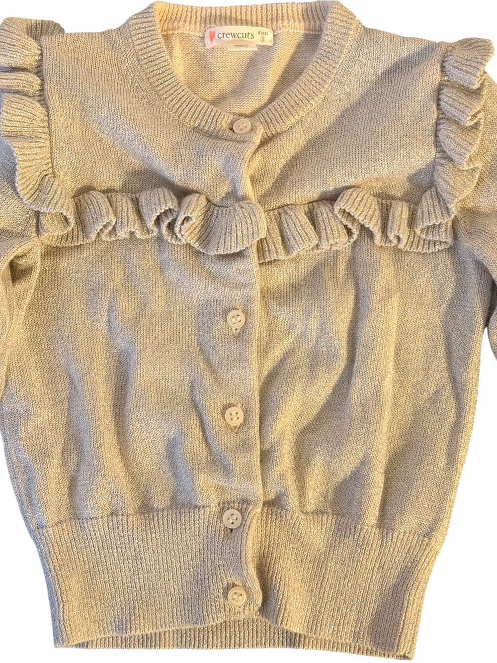 Crewcuts (by J.Crew) Girls cotton Shimmering Sparkly Ruffle-Trimmed Sweater 3T - Picture 3 of 7